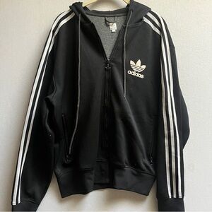 Adidas Black Full Zip Hoodie with White Stripes Sz M